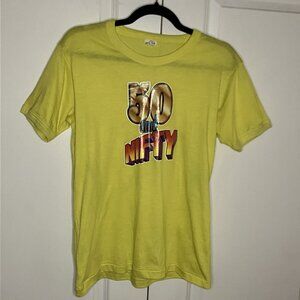 Vintage 1980 50 and Nifty T-shirt Womens L Yellow Birthday Gift Novelty Tee